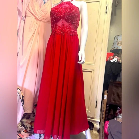 strapless open back dress Red Halter Maxi Dress